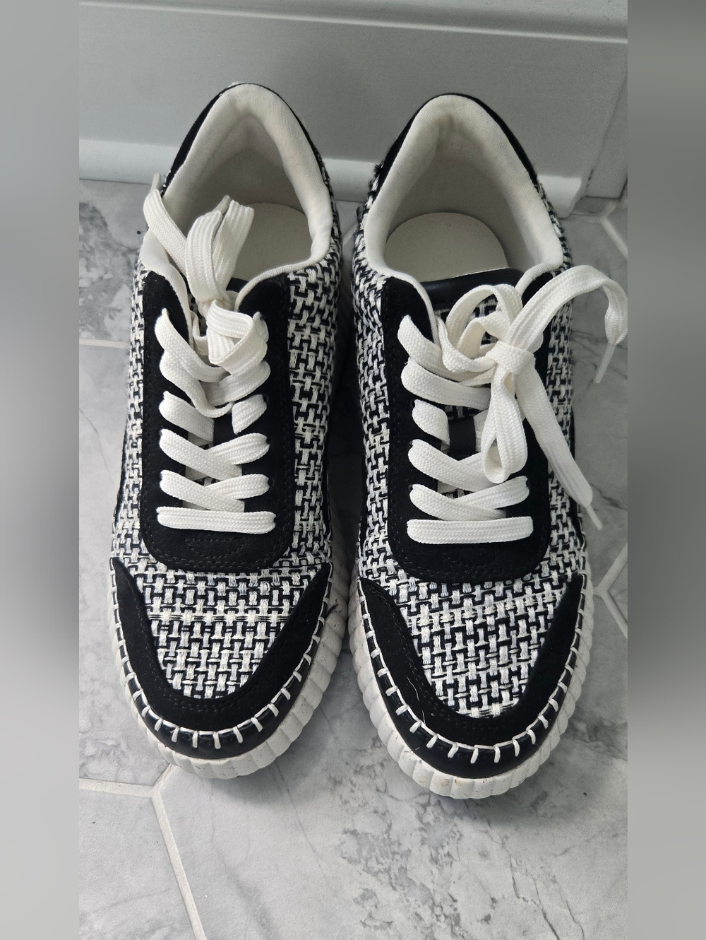 Black & White Woven Platform Sneakers